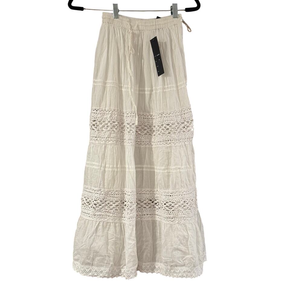 NWT Me 2 Magic White Cotton tiered crochet panel maxi skirt Medium Boho